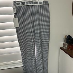 Wilfred patterned kick flare navy gingham pant.